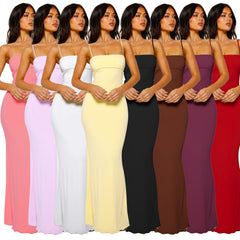 Sexy, form-fitting backless halter solid color dress