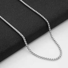 Men?s Titanium Steel Necklace ? Square Pearl Chain Hip-Hop Punk Jewelry