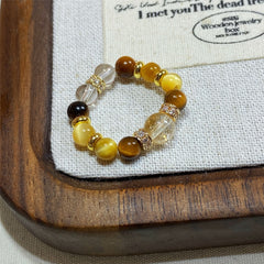 Gold Bully Ring with Citrine & Tiger Eye Stone Lucky Charm Jewelry