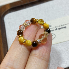 Gold Bully Ring with Citrine & Tiger Eye Stone Lucky Charm Jewelry