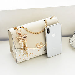 Heart Shoulder Bag Bow Pearl Pendant