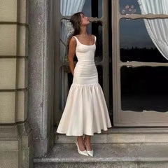 Sleeveless square neck patchwork halter dress