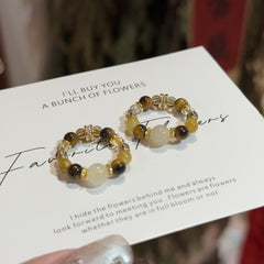 Gold Bully Ring with Citrine & Tiger Eye Stone Lucky Charm Jewelry