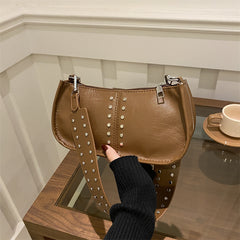 Oil Leather Rivets Single Shoulder Bag