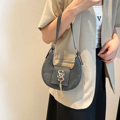 PU metal tassel crescent bag