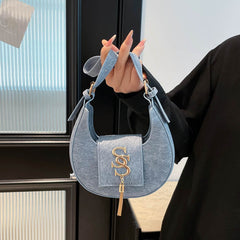 PU metal tassel crescent bag