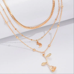 Bohemia Multilayer Moon Gold Color Pendant Necklaces For Women Rose Flower Choker Necklace 2025 Fashion Jewelry Party Gift Valentine's Day Gifts