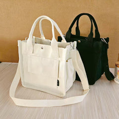 Canvas three-dimensional multi-pocket tote handbag