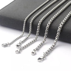 Men?s Titanium Steel Necklace ? Square Pearl Chain Hip-Hop Punk Jewelry