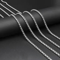 Men?s Titanium Steel Necklace ? Square Pearl Chain Hip-Hop Punk Jewelry
