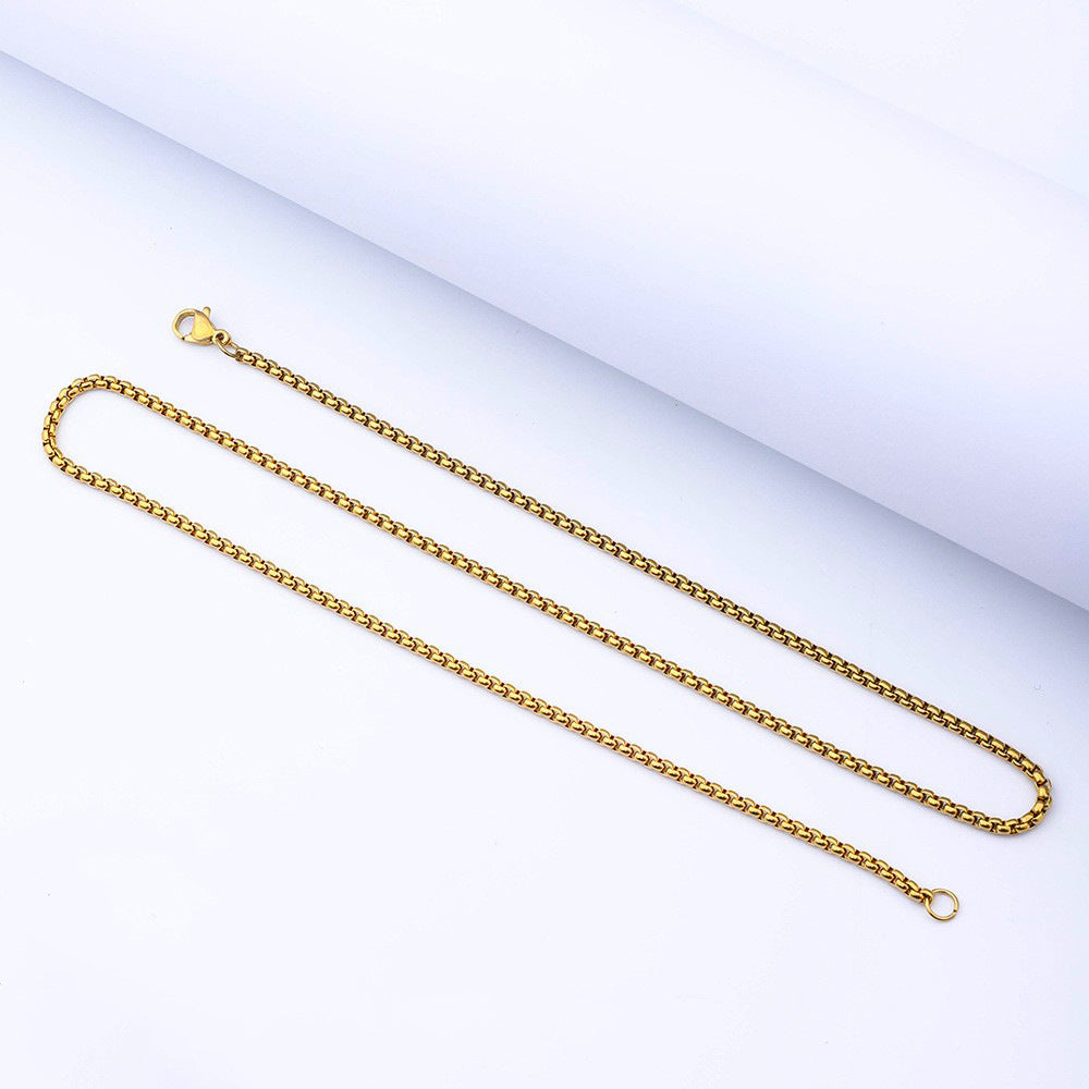 Men?s Titanium Steel Necklace ? Square Pearl Chain Hip-Hop Punk Jewelry