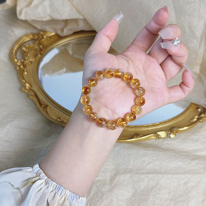 Gold Bully Ring with Citrine & Tiger Eye Stone  Lucky Charm Jewelry