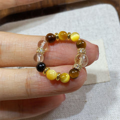 Gold Bully Ring with Citrine & Tiger Eye Stone  Lucky Charm Jewelry