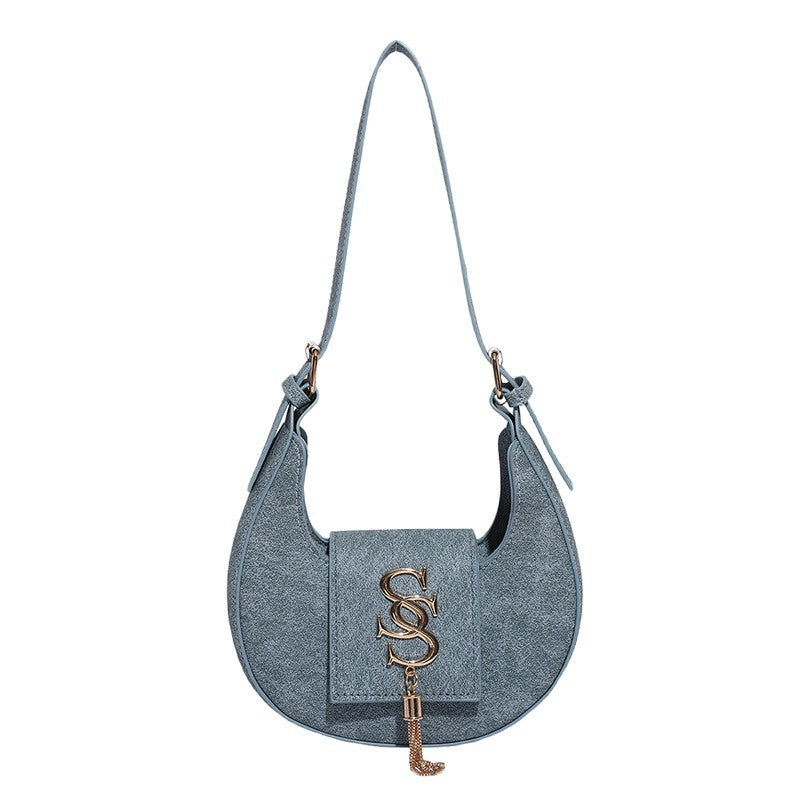 PU metal tassel crescent bag