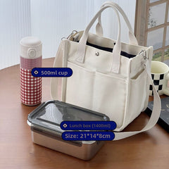 Canvas three-dimensional multi-pocket tote handbag