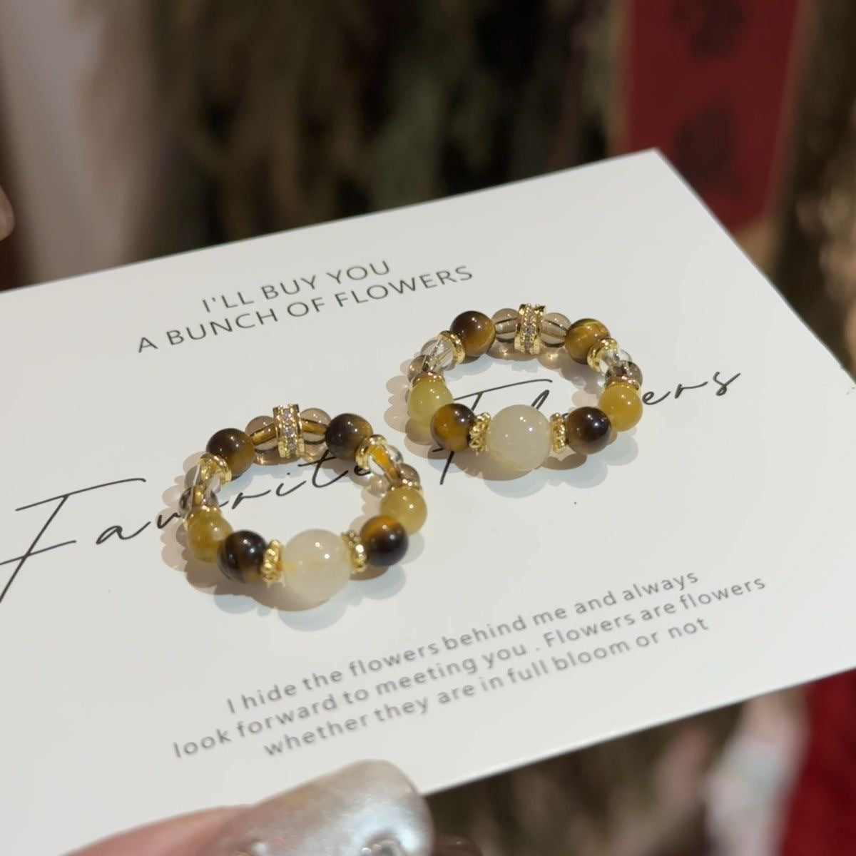 Gold Bully Ring with Citrine & Tiger Eye Stone  Lucky Charm Jewelry