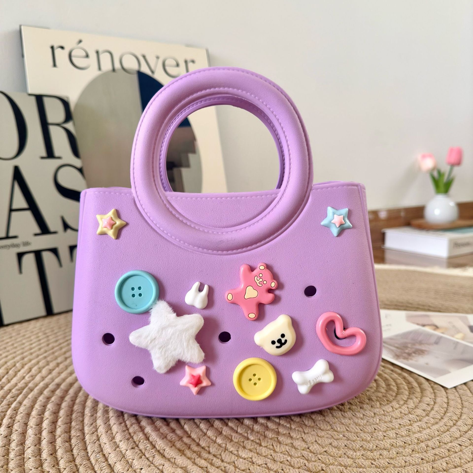 Mini EVA Beach Square Shell Handbag with DIY Hole Pattern