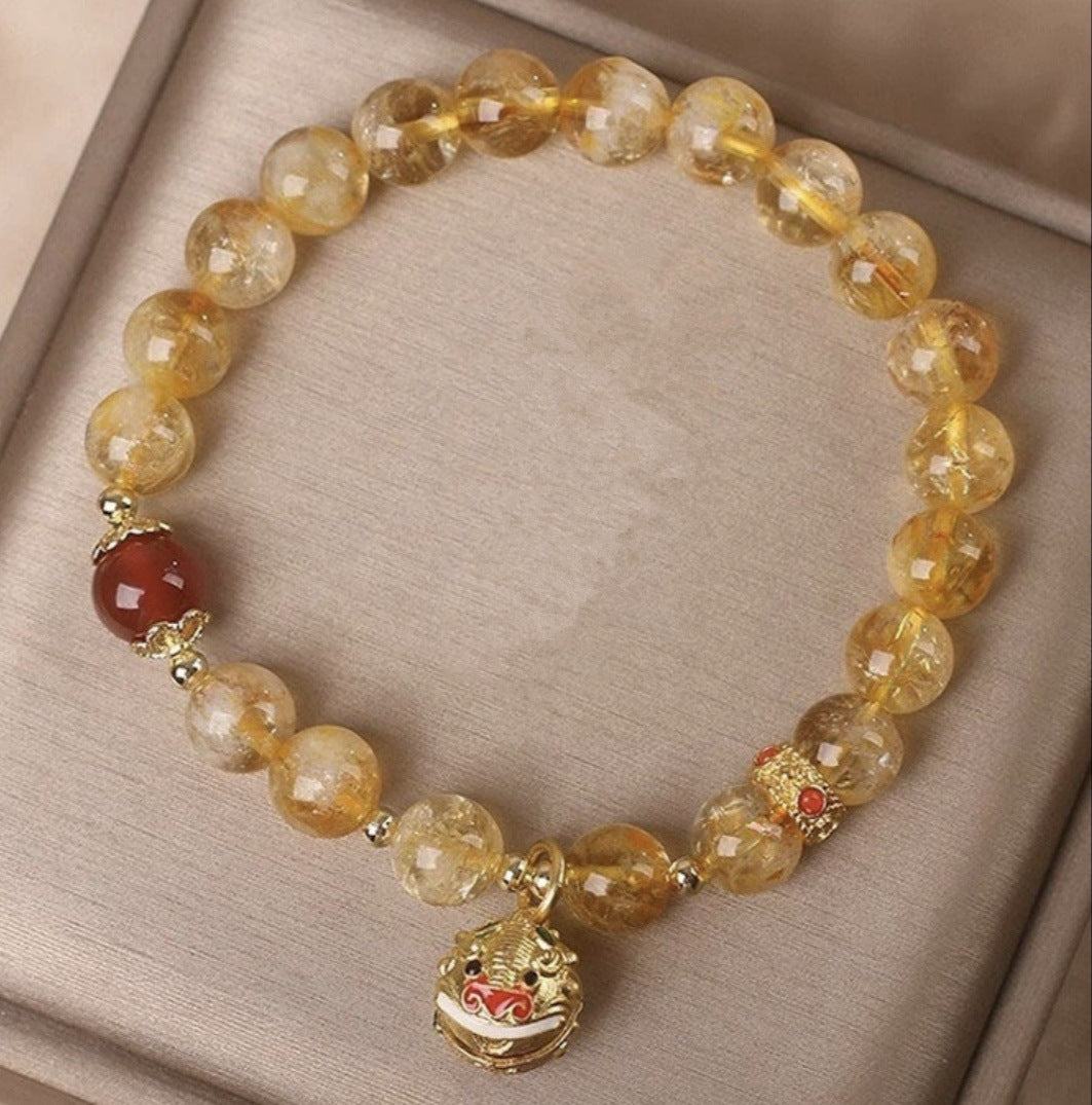 Gold Bully Ring with Citrine & Tiger Eye Stone  Lucky Charm Jewelry