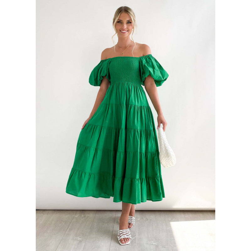 One-shoulder printed puffed-sleeve dress