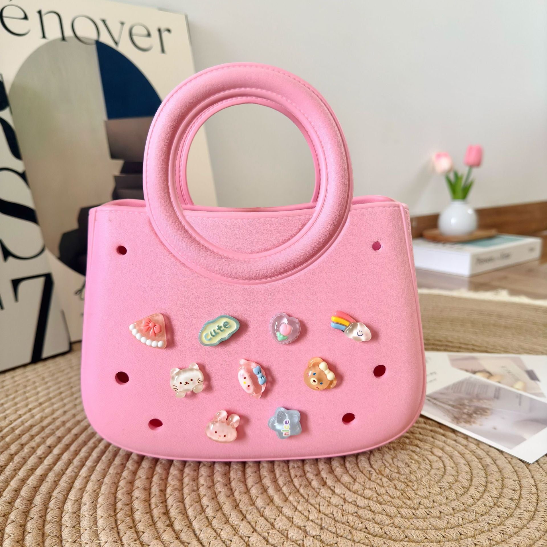 Mini EVA Beach Square Shell Handbag with DIY Hole Pattern