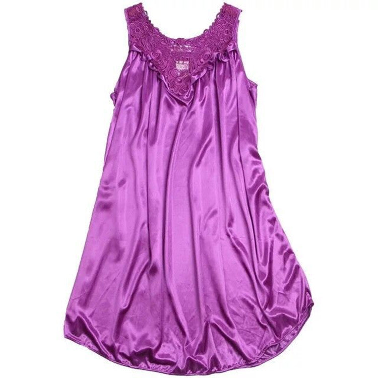 Sleeping dress, solid color sexy ice silk dress, vest dress, home wear