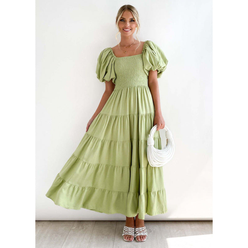 One-shoulder printed puffed-sleeve dress