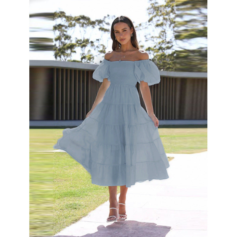 One-shoulder printed puffed-sleeve dress