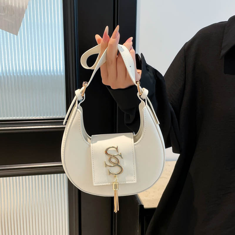 PU metal tassel crescent bag